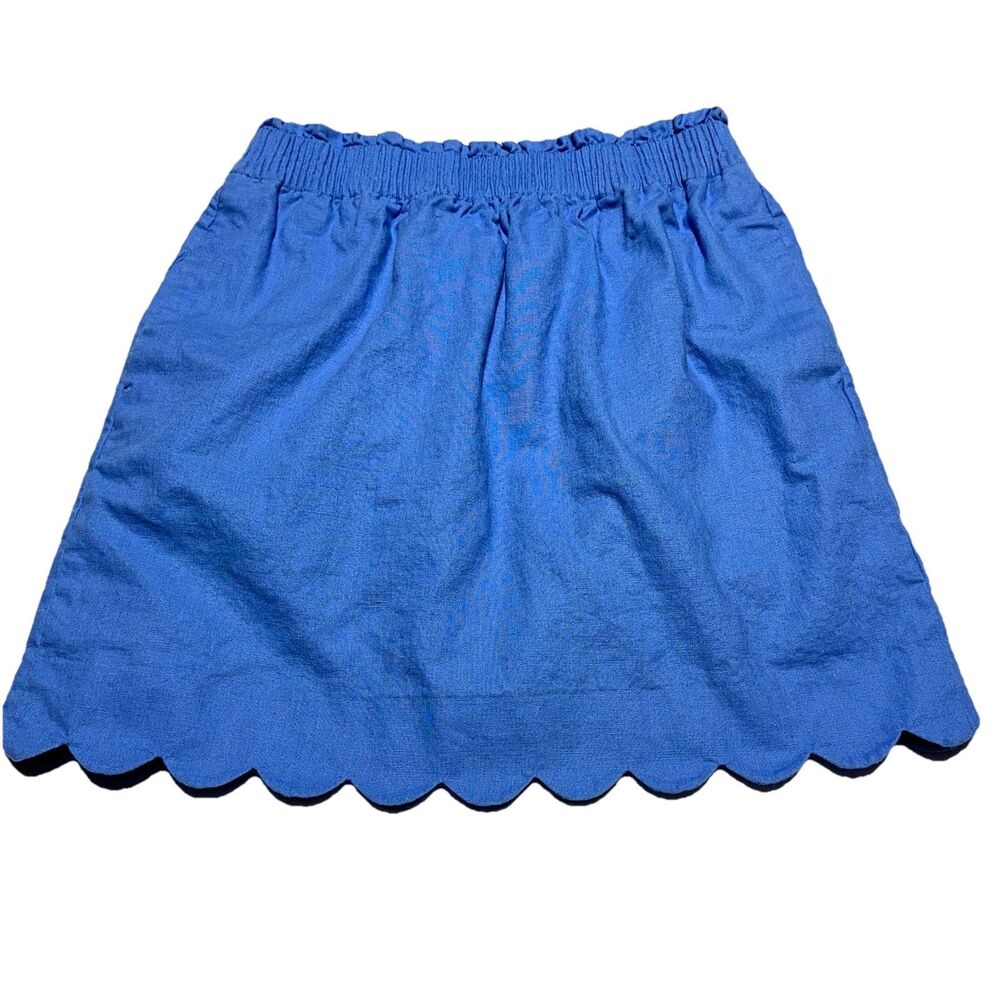 J. Crew Scalloped Hem Blue Linen Blend  Women’s Mini Skirt Size 8 Pockets